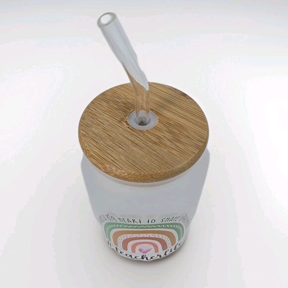 New Teacher Appreciation Frosted Glass Cup Insulated Tumbler 16 Oz Glass - Picture 2 of 5